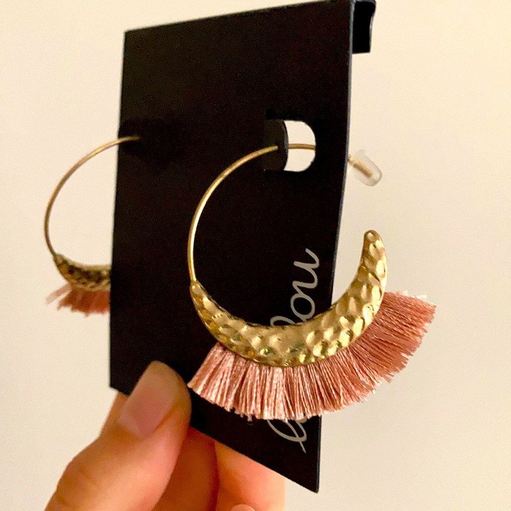 Lou Lou boutiques pink tassel hoop earring